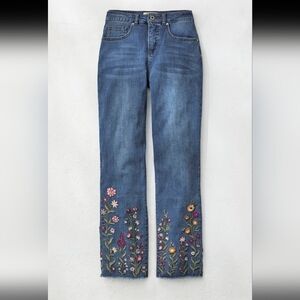 Coldwater Creek Blue Jeans with Floral Embroidery